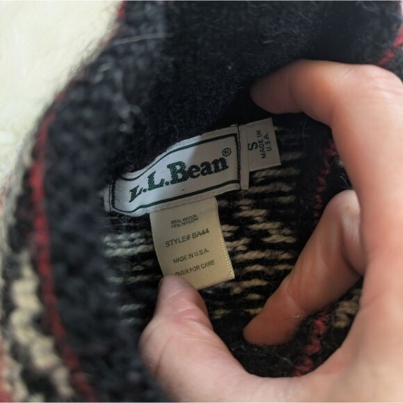 Vintage LL Bean Nordic Fair Isle Cardigan Sweater Silver Buttons Large Made USA - Picture 7 of 8